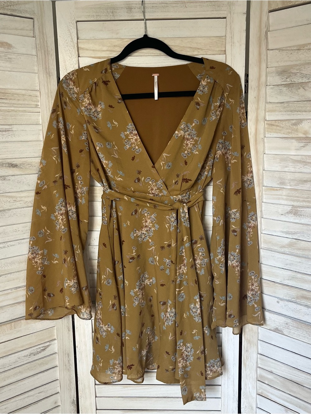 Free People Mustard Floral Long Sleeve Babydoll Dress